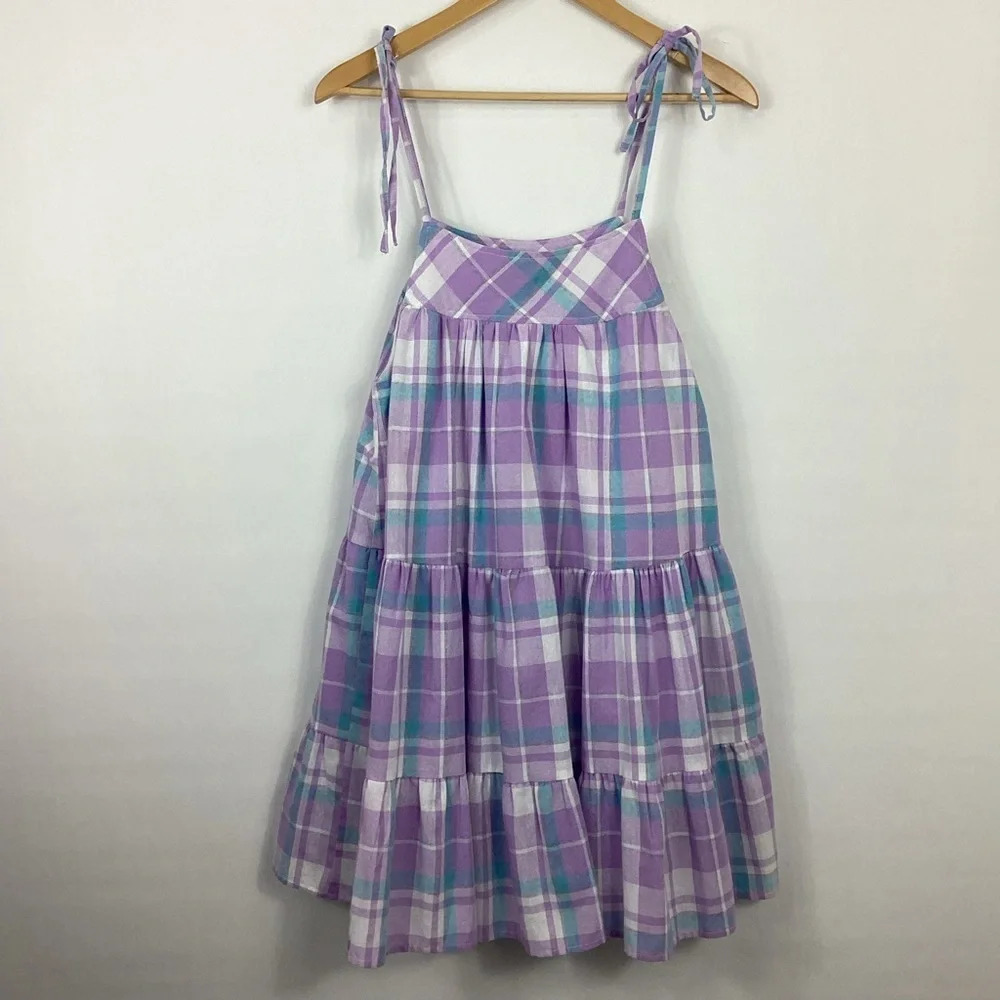 Entro Plaid Tiered Sundress Size Small Purple